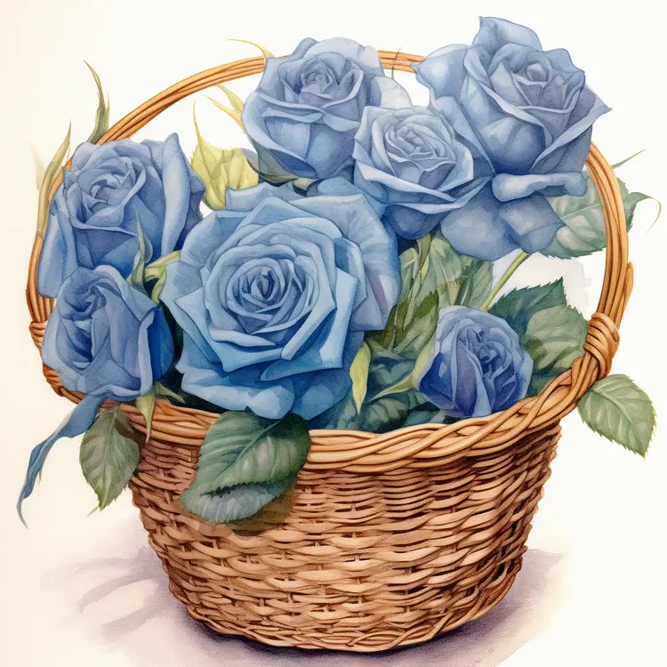 Beautiful Blue Roses in a Woven Basket