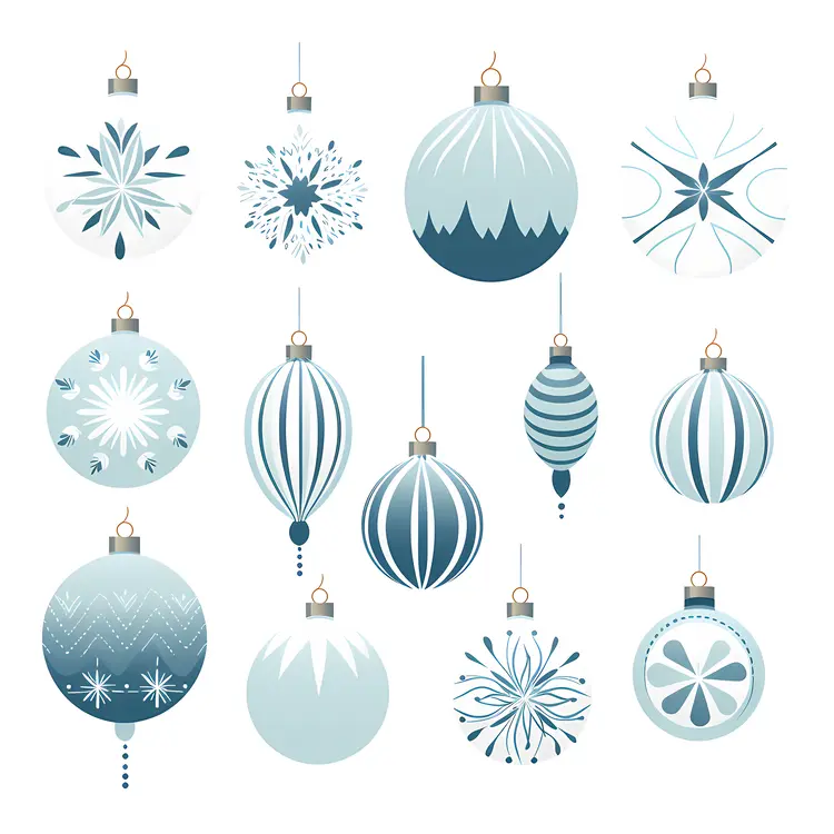 Illustrated Blue and White Christmas Ornaments