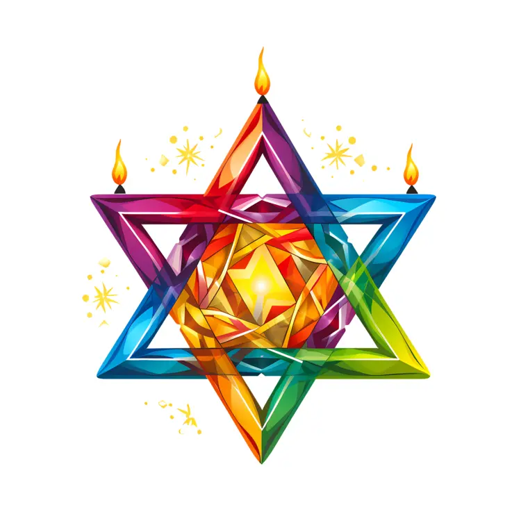 Rainbow Star of David with Candles for Hanukkah