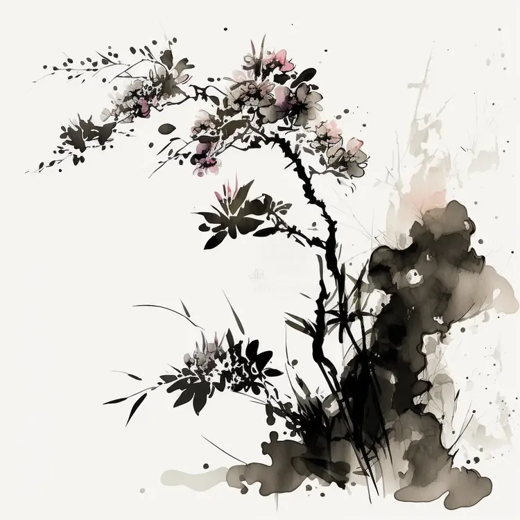 Elegant Floral Ink Painting in Traditional Chinese Style