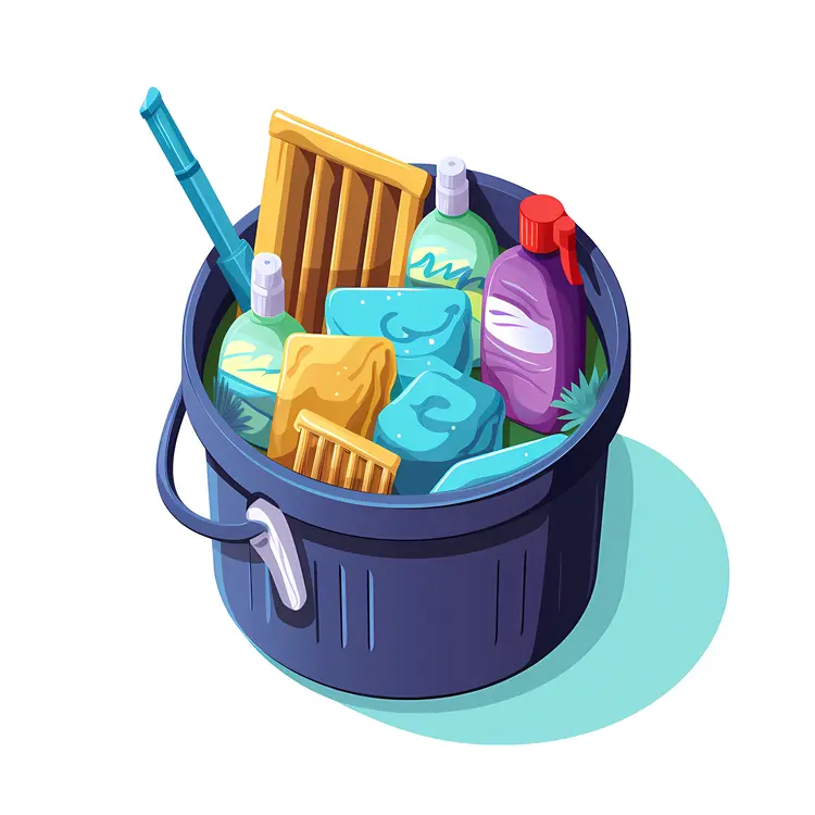 Black Bucket with Cleaning Supplies