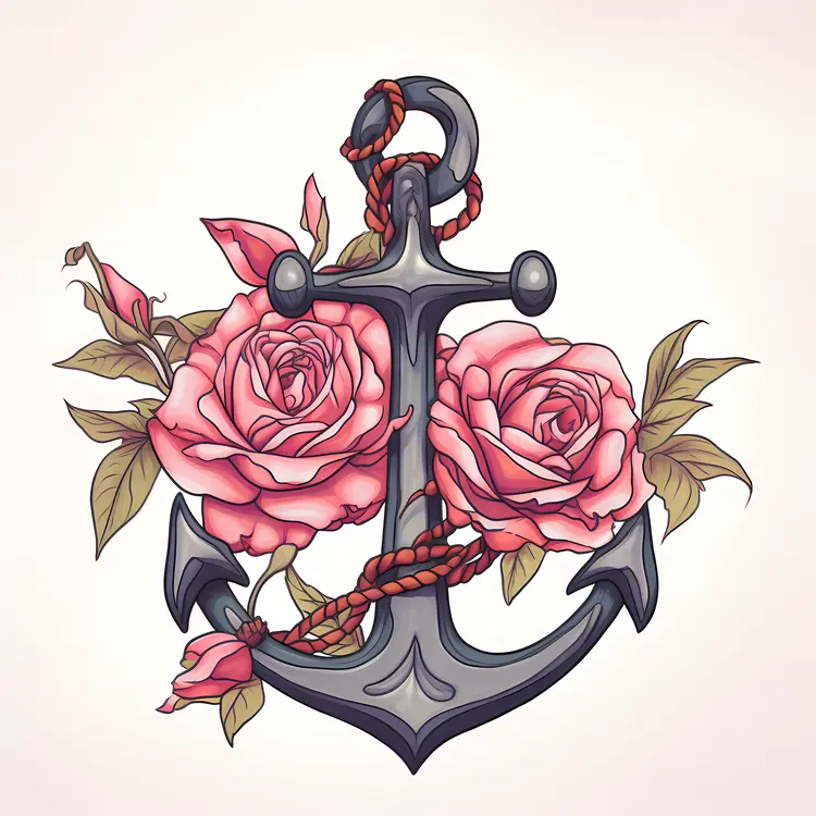 Anchor with Roses Tattoo
