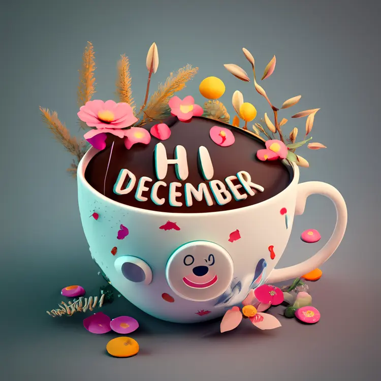 White Cup with Hi December and Flowers