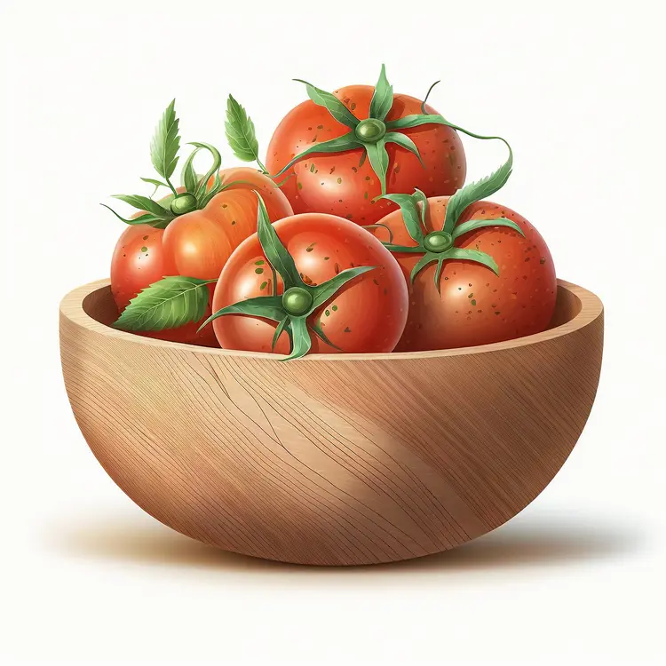 Fresh Red Tomatoes in Wooden Bowl