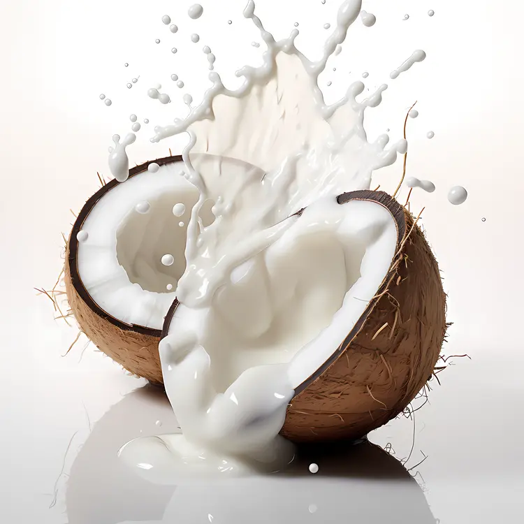 Coconut Milk Splashing from Halved Coconut