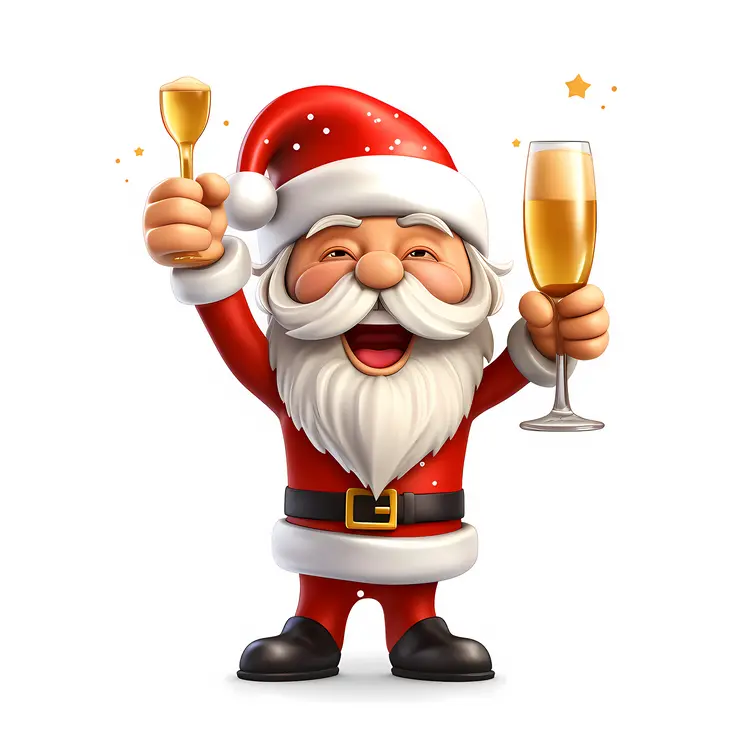 Santa Claus Celebrating with Champagne