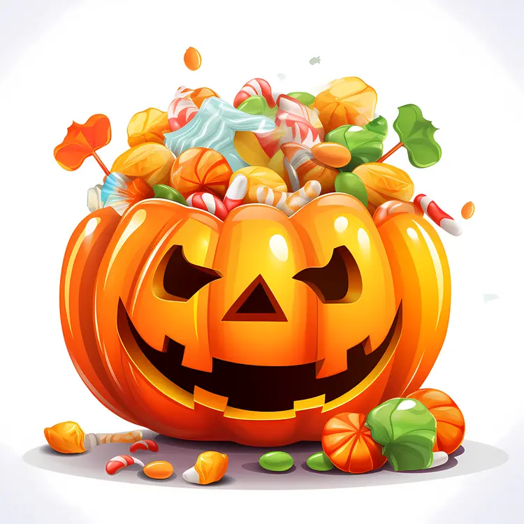 Halloween Pumpkin Overflowing with Candy