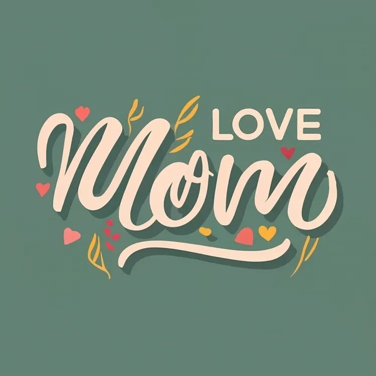 Love Mom Text with Hearts and Flowers