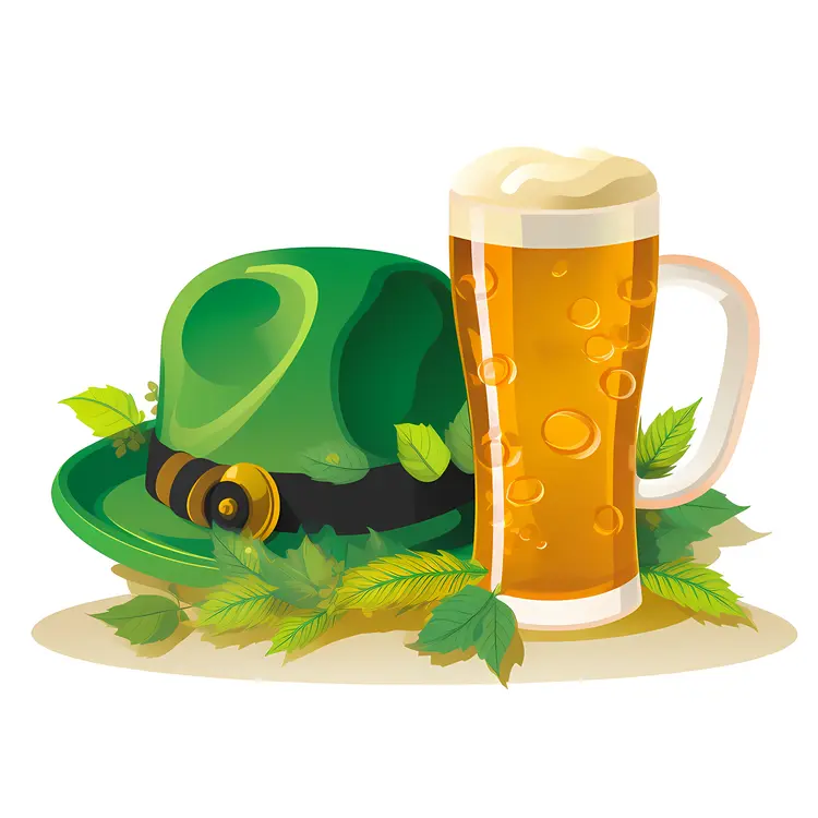 St. Patrick's Day Beer and Green Hat Illustration