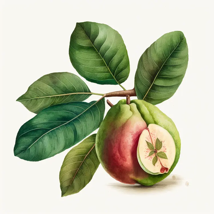 Botanical Illustration of Guava with Leaves