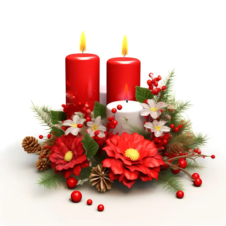 Red and White Candles with Festive Flowers