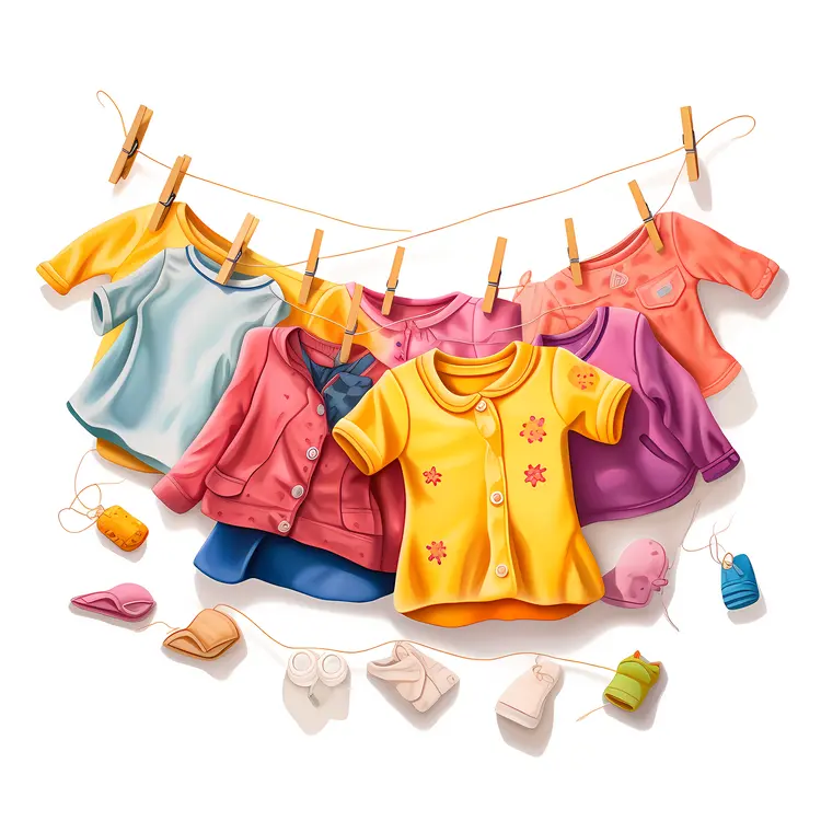 Colorful background of children's clothing and accessories for rainy days