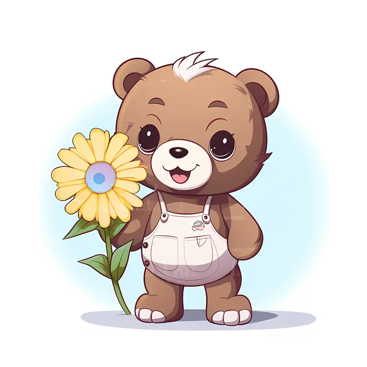 Cute Teddy Bear Holding a Flower