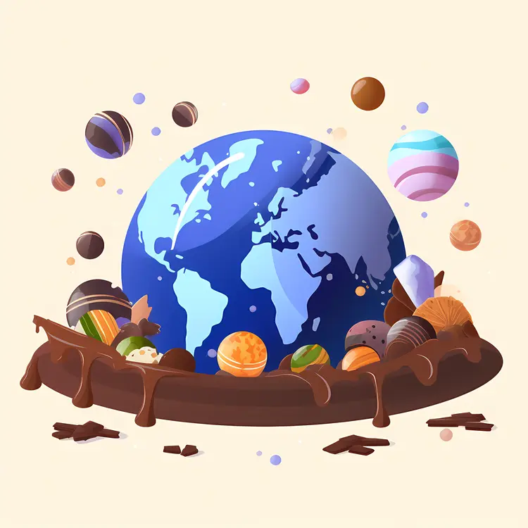 Earth Surrounded by Chocolate and Sweets