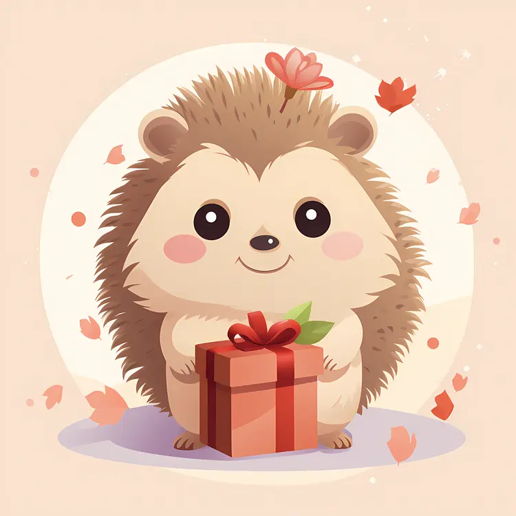 Hedgehog with Gift and Leaves