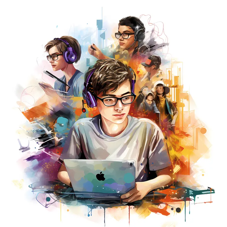 Boy with Laptop and Headphones