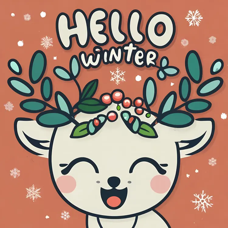 Cute Reindeer with Berries and Leaves