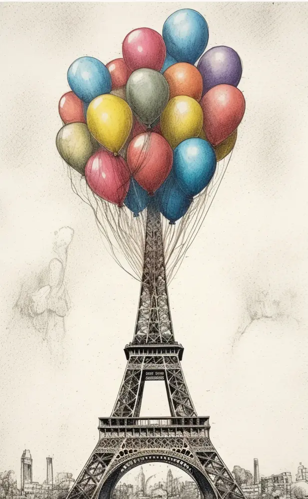 Eiffel Tower with Colorful Balloons
