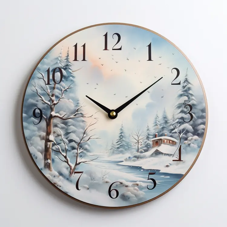 Winter Scene Clock with Cabin and Trees
