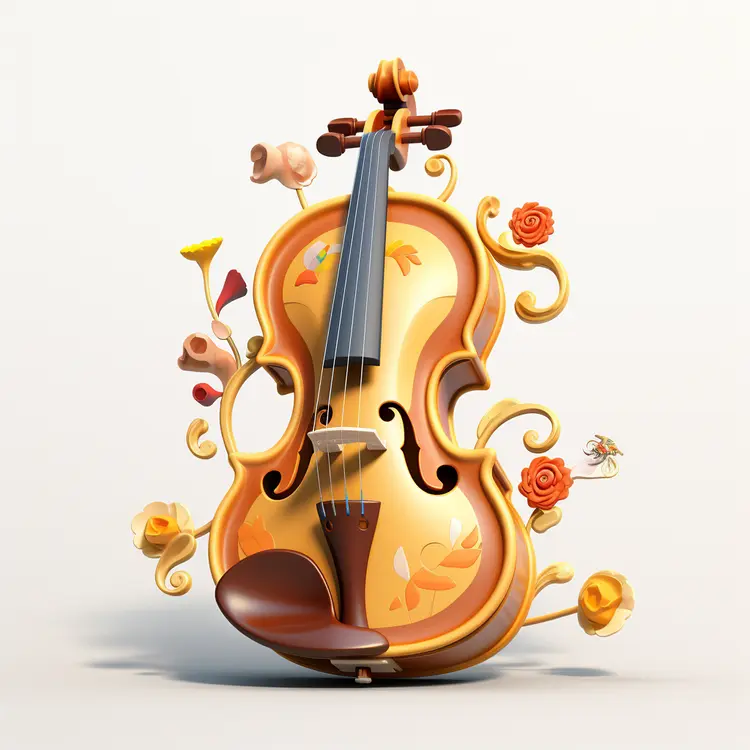 Decorative Violin with Floral Elements