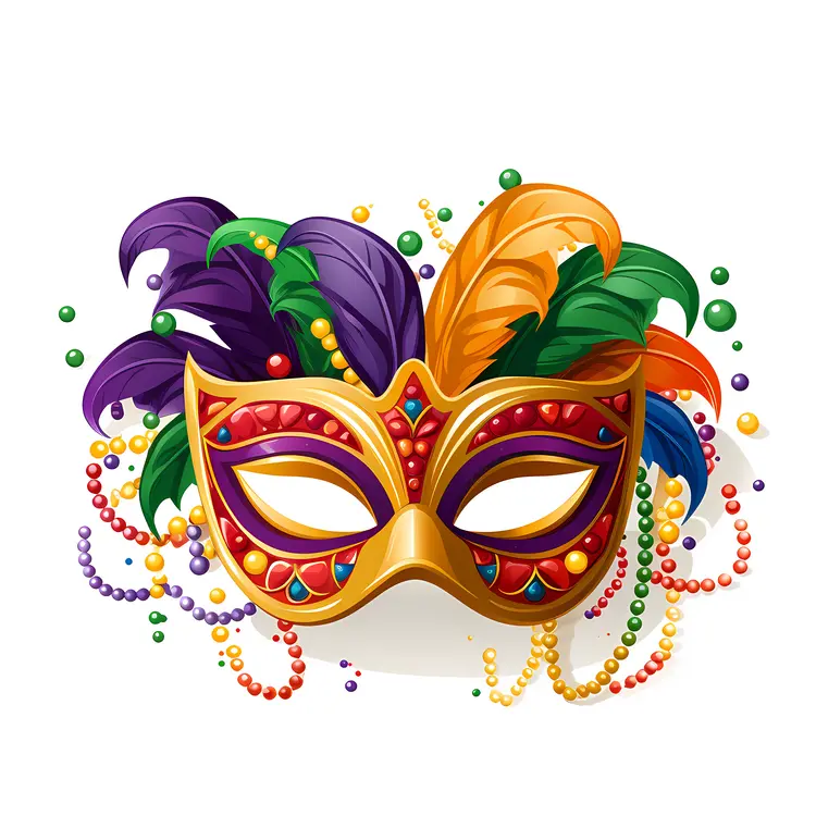 Red and Gold Mask with Feathers for Mardi Gras