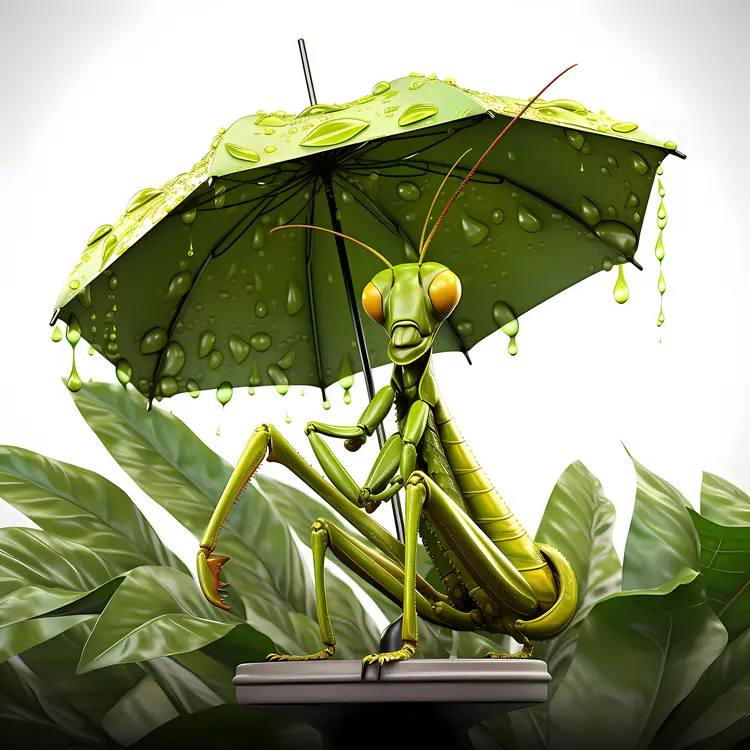 Praying Mantis with Green Umbrella