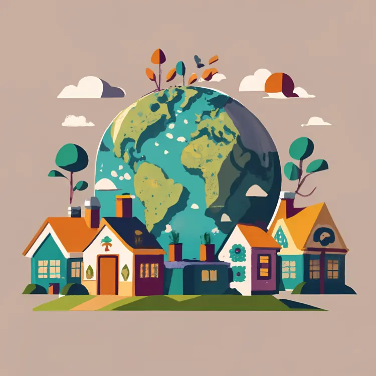 Earth with Houses and Trees in a Community Setting