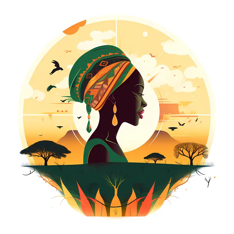 Woman's Profile with Sunset and Nature