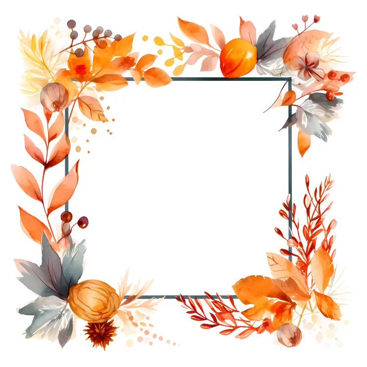 Watercolor Autumn Leaves Frame