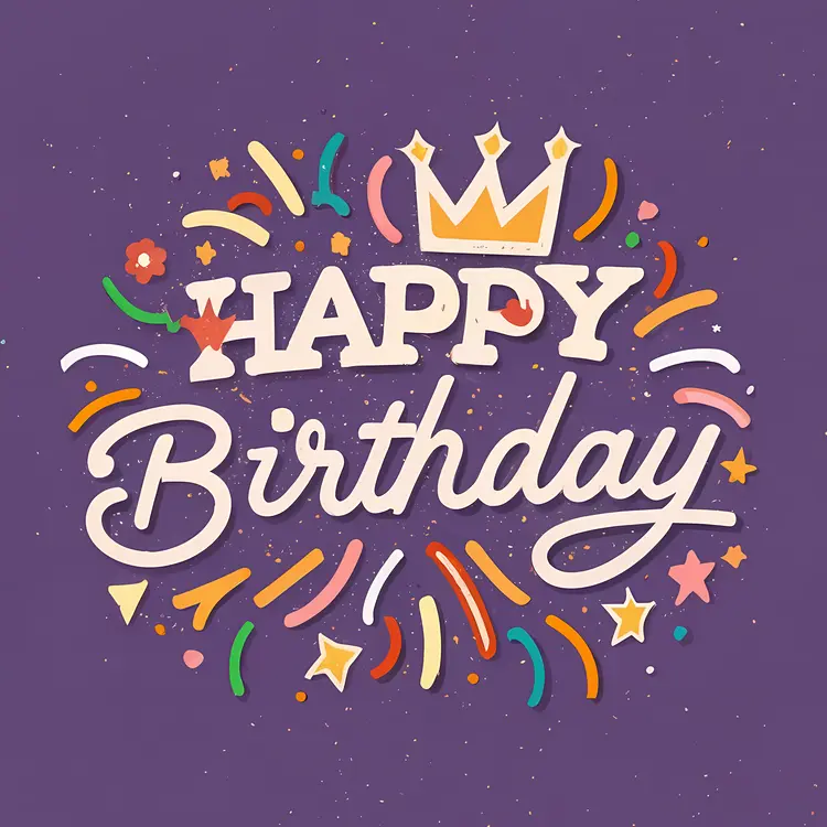 Happy Birthday with Crown and Confetti