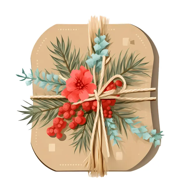 Lovely Gift Box with Red Flowers and Berries