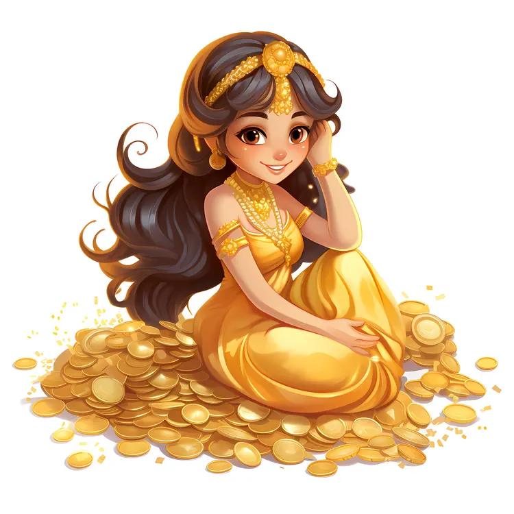 Girl Sitting on Gold Coins