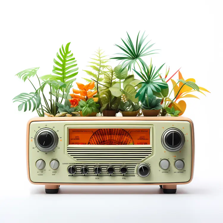 Vintage Radio with Plants
