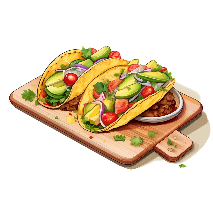 Delicious Tacos with Fresh Vegetables on Cutting Board