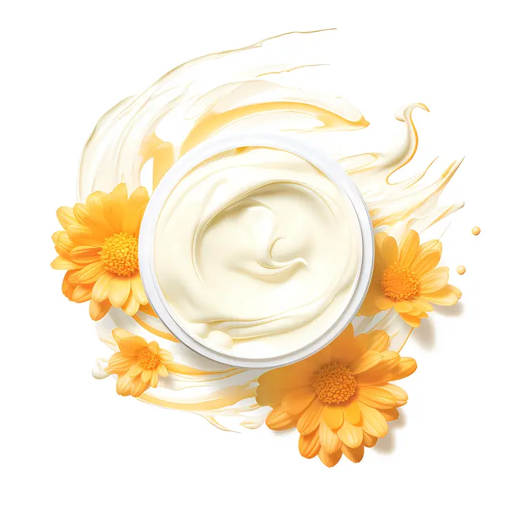 Natural Skincare Cream Jar with Yellow Flowers