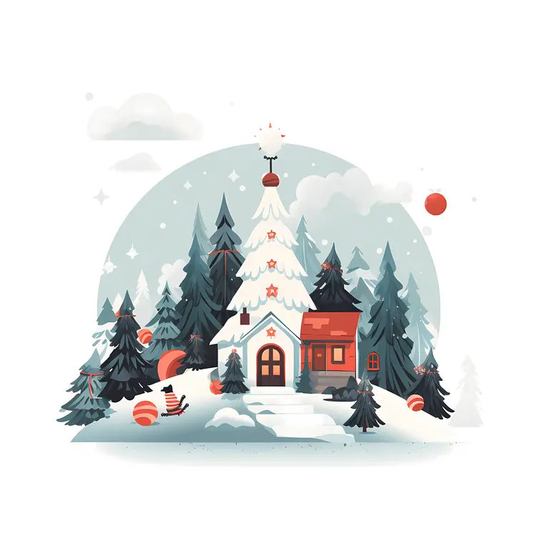 Snowy House in Winter Forest