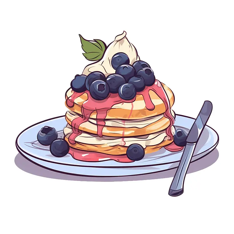 Blueberry Pancakes with Cream and Syrup