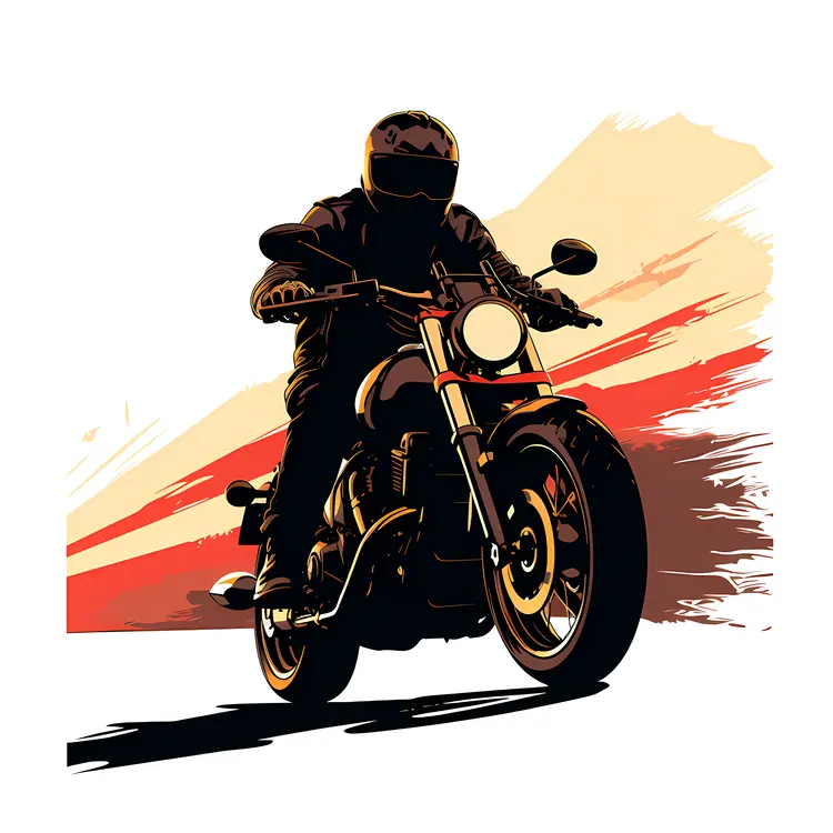 Motorcyclist Riding at Sunset