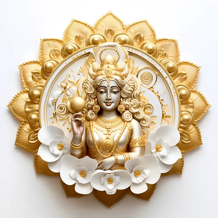 Golden Goddess Statue with Flowers