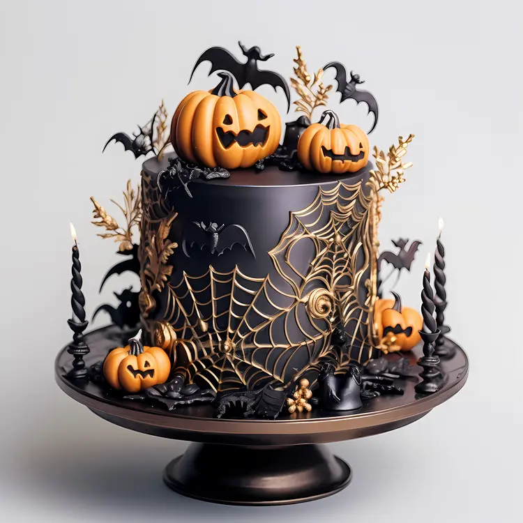 Halloween Pumpkin Cake with Spider Web