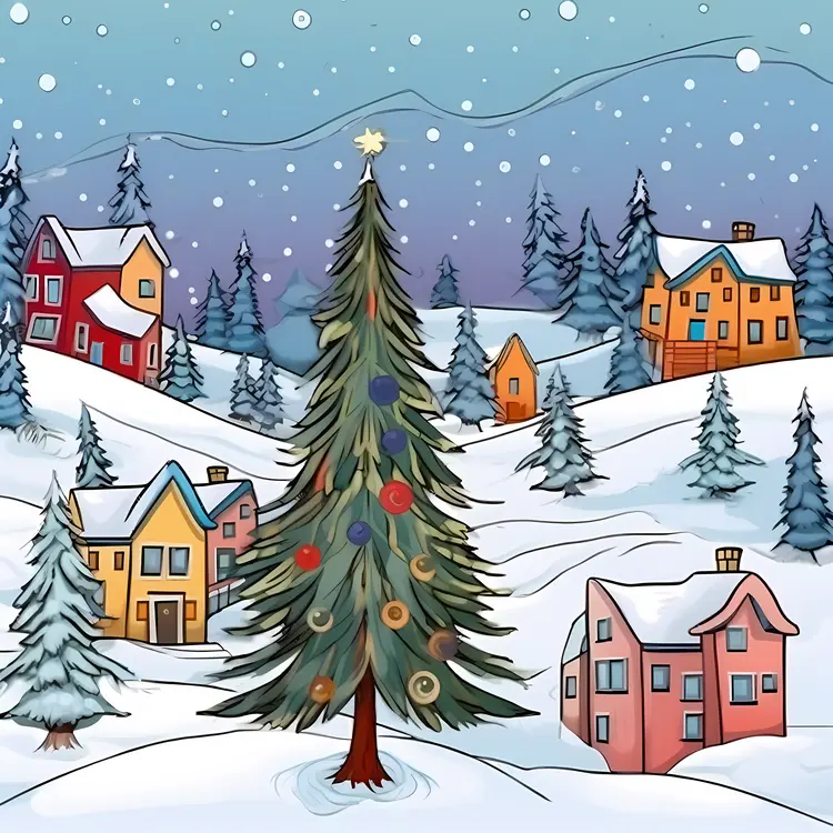 Snowy Village with Colorful Houses