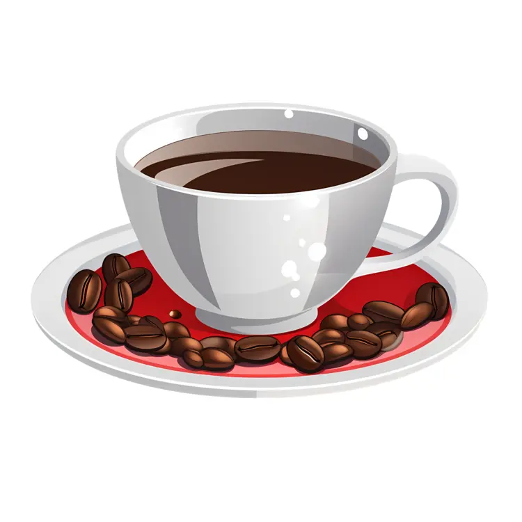 White Coffee Cup with Coffee Beans on Red Saucer