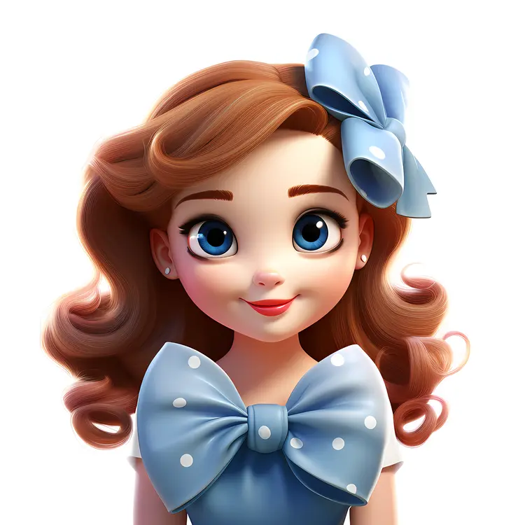 Cute Animated Girl with Blue Bow
