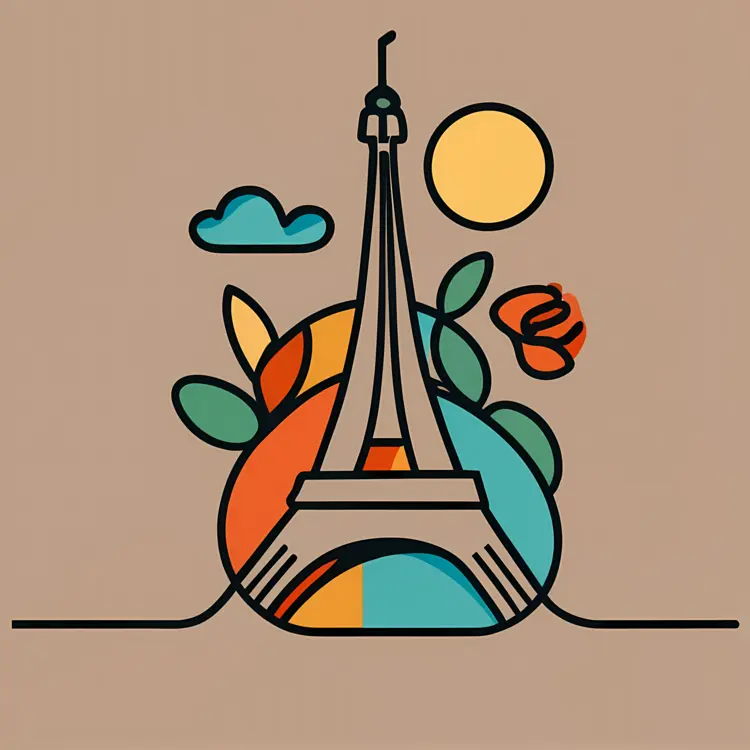 Eiffel Tower with Sun and Clouds