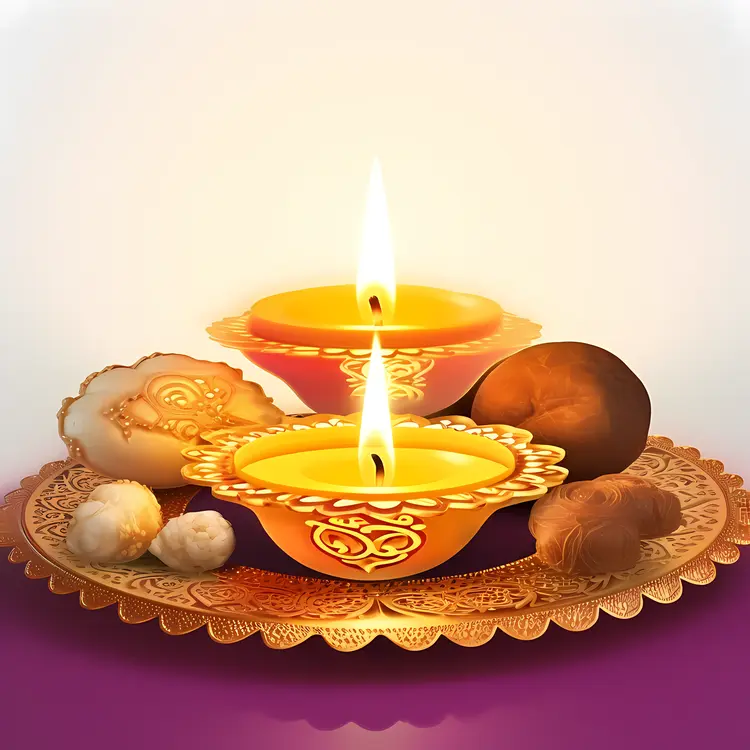 Decorative Diyas with Sweets for Diwali