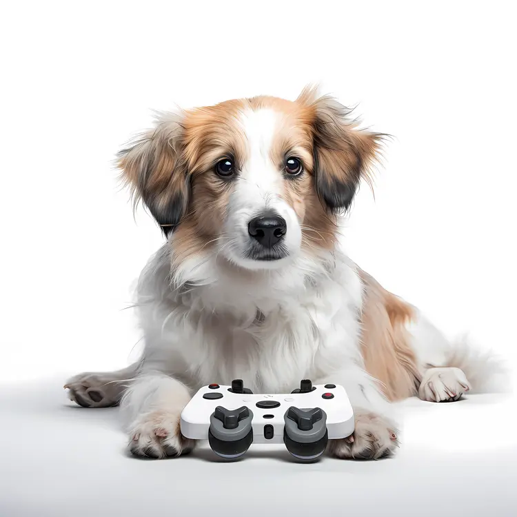 Cute Dog with Game Controller