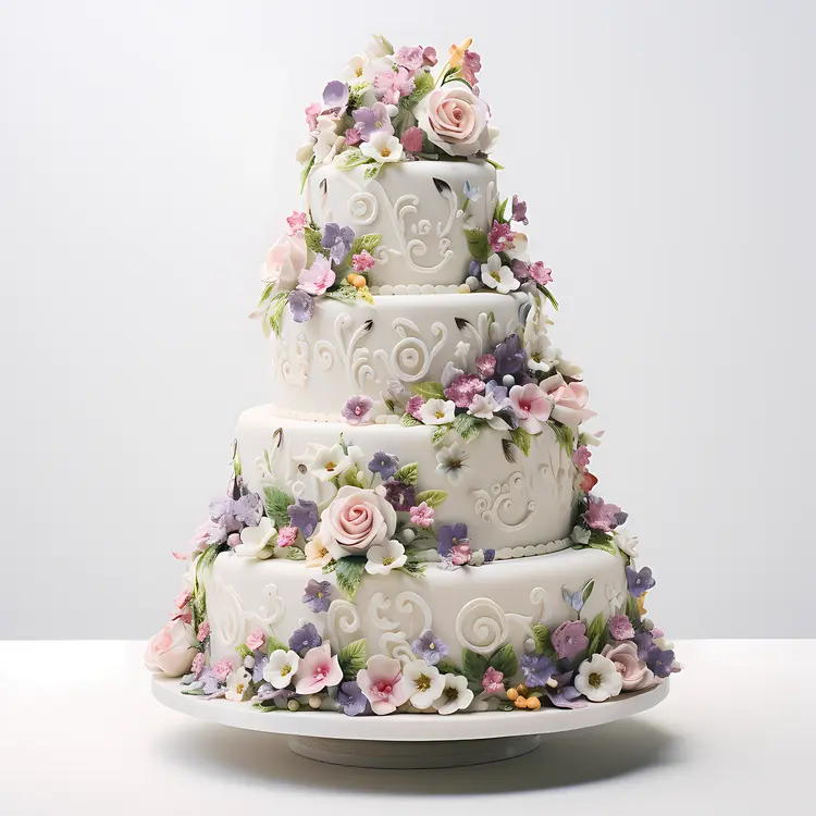 Elegant Floral Wedding Cake with White Icing