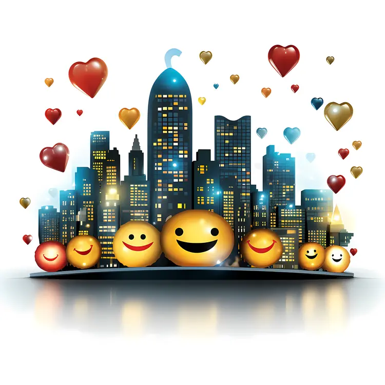 City Skyline with Heart Decorations