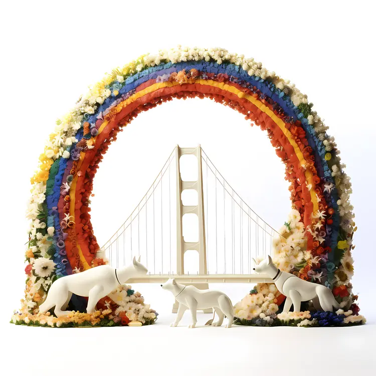 Rainbow Bridge with Flowers and Animals