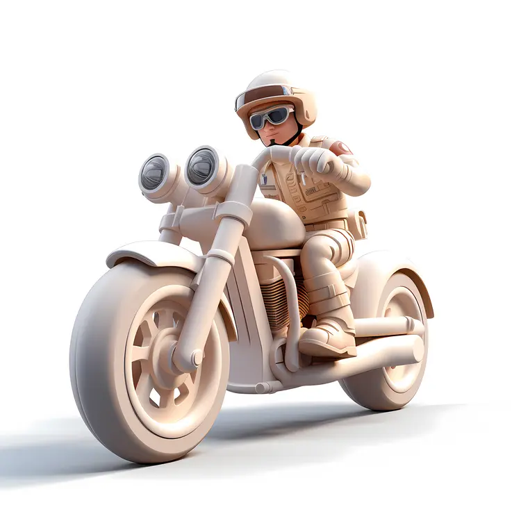 Cartoon Biker on White Motorcycle